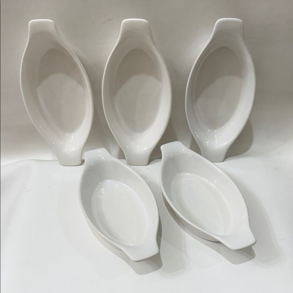 Japan Ovenproof White Ceramic 11 X 4 In Oval Baking Dishes Set 5 Single Serve